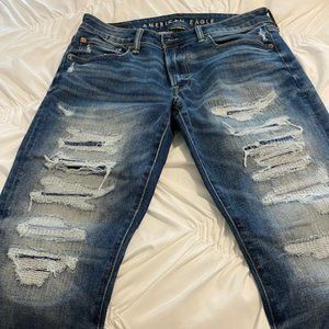 American Eagle Skinny Jeans 34 30 Super Trendy rips and tears